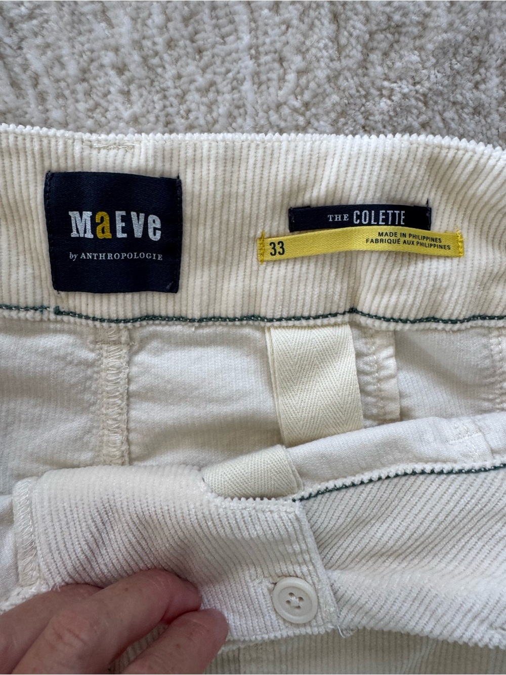 Anthropologie Maeve Colette Cream High Rise Cropped Corduroy Pants Size 33 - Picture 5 of 7